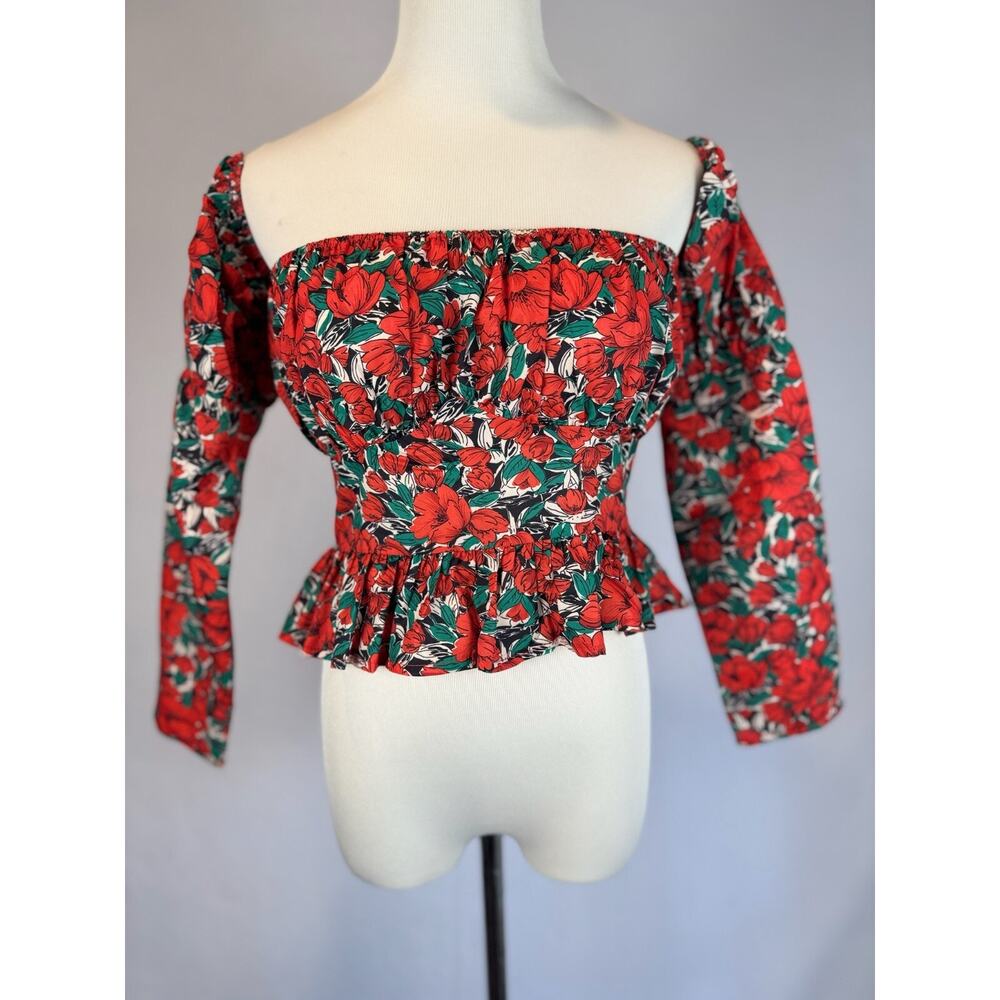 Nasty Gal Cropped Roses Off-the Shoulder Blouse Long Sleeve Ruffle Size 4‎